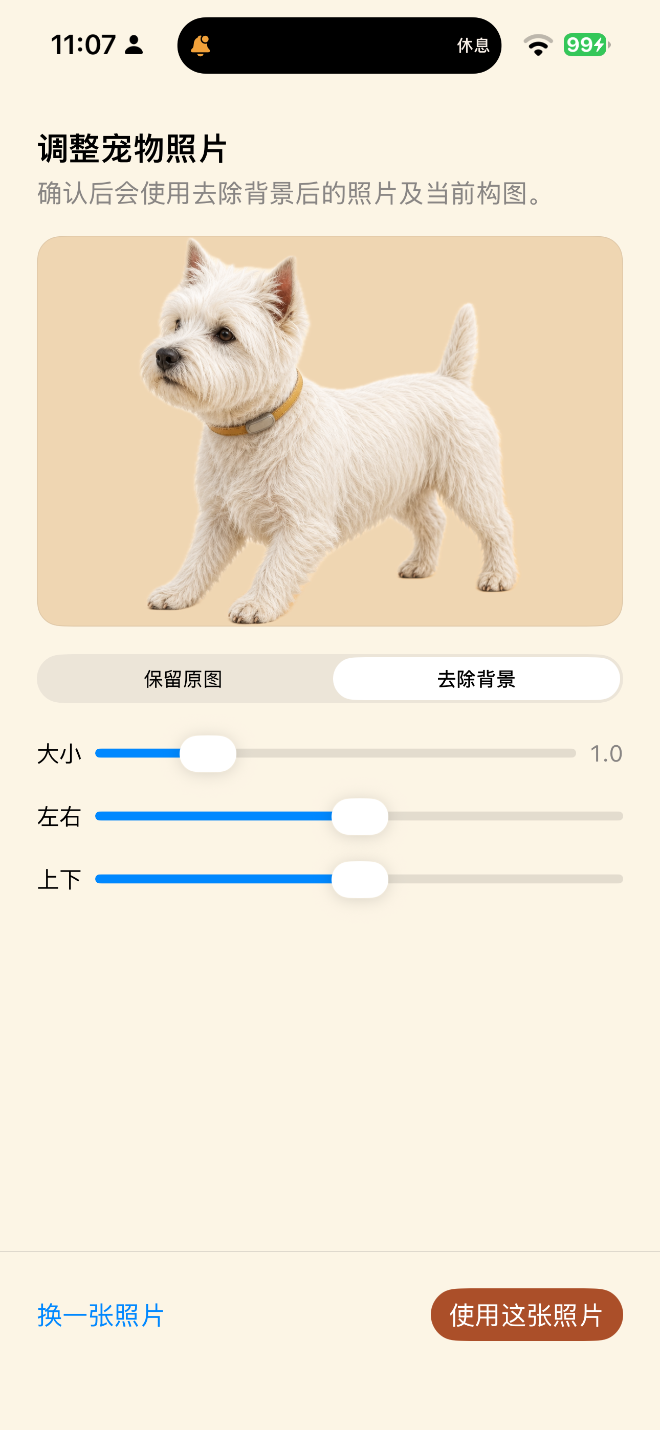 调整宠物照片的真实应用界面